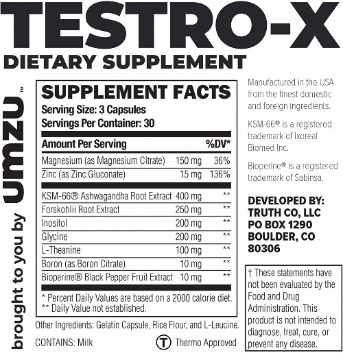 Umzu Testro-X Ingredients